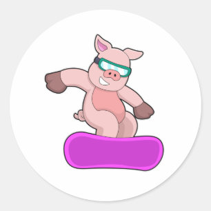 Pig at Snowboard Sports & Ski goggles Classic Round Sticker