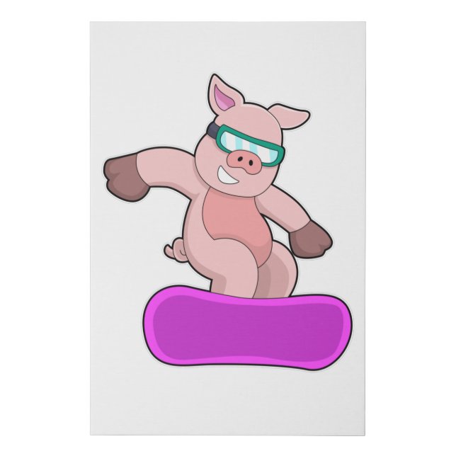 Pig at Snowboard Sports & Ski goggles Faux Canvas Print (Front)