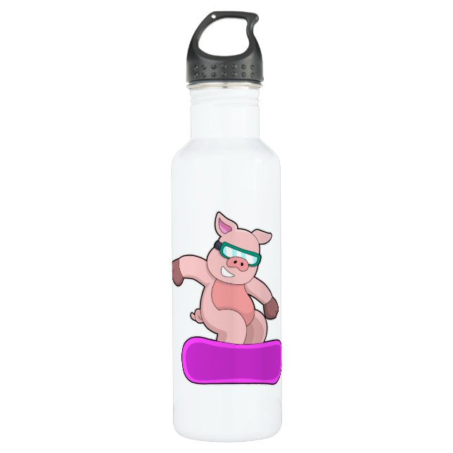 Pig at Snowboard Sports & Ski goggles Stainless Steel Water Bottle (Front)
