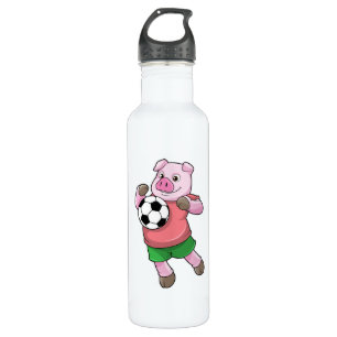 Pig at Soccer Sports Stainless Steel Water Bottle