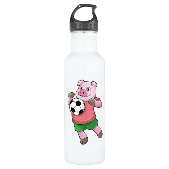 Pig at Soccer Sports Stainless Steel Water Bottle (Front)