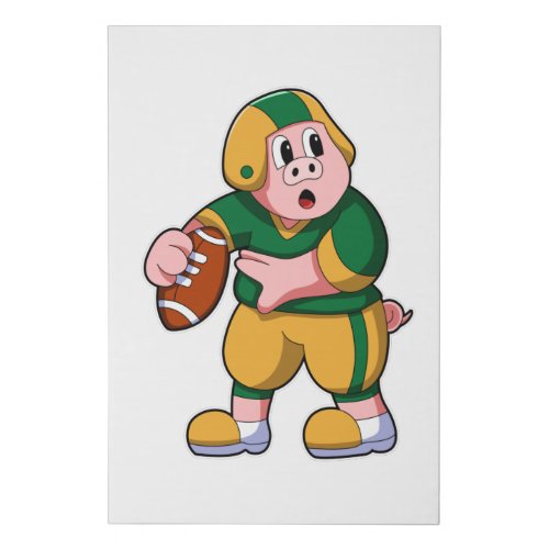 Pig at Sports with Football  Helmet Faux Canvas Print