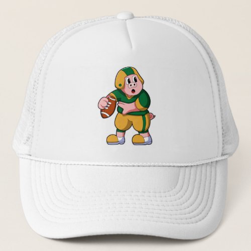 Pig at Sports with Football  Helmet Trucker Hat