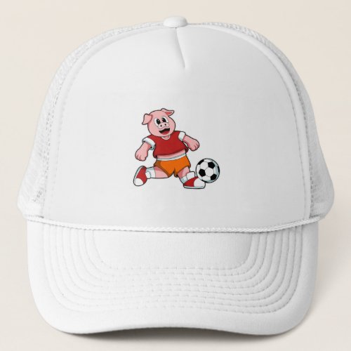 Pig at Sports with Soccer Trucker Hat