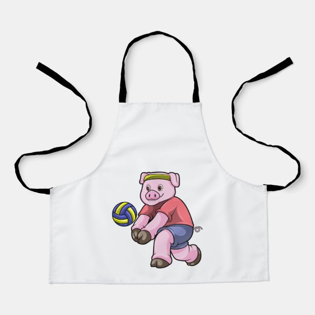 Pig at Sports with Volleyball Apron (Front)