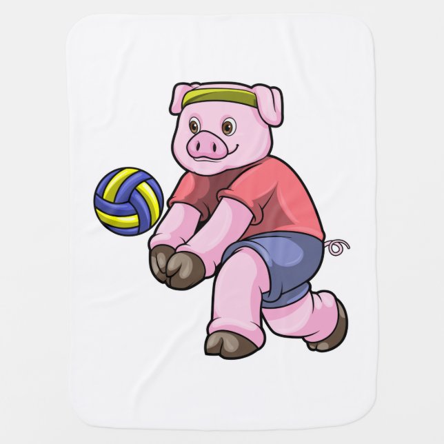 Pig at Sports with Volleyball Baby Blanket (Front)