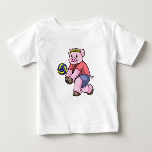 Pig at Sports with Volleyball Baby T_Shirt