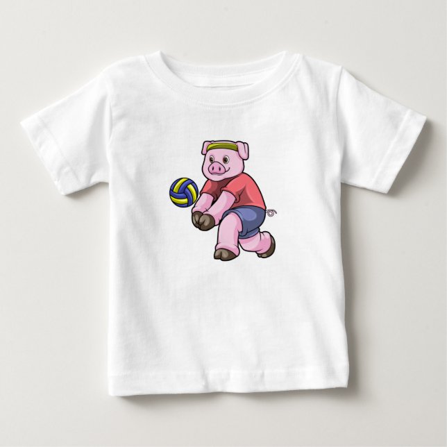 Pig at Sports with Volleyball Baby T-Shirt (Front)