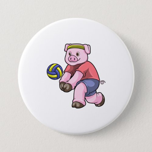 Pig at Sports with Volleyball Button