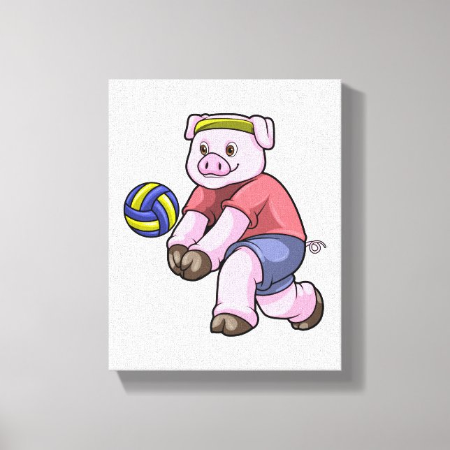 Pig at Sports with Volleyball Canvas Print (Front)