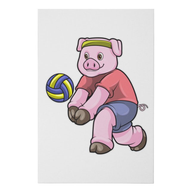 Pig at Sports with Volleyball Faux Canvas Print (Front)