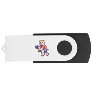 Pig at Sports with Volleyball Flash Drive