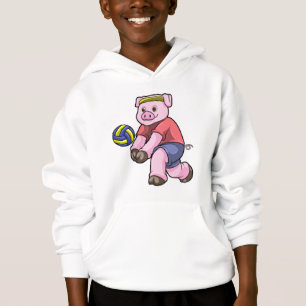 Pig at Sports with Volleyball Hoodie