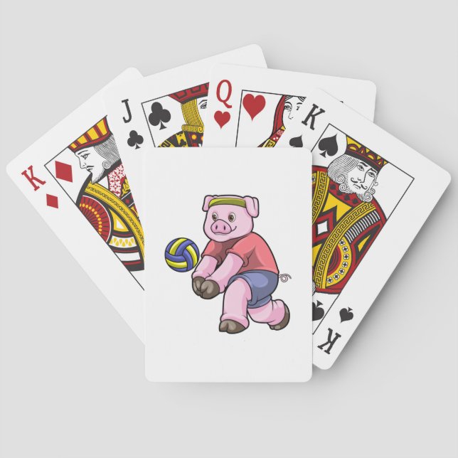 Pig at Sports with Volleyball Poker Cards (Back)