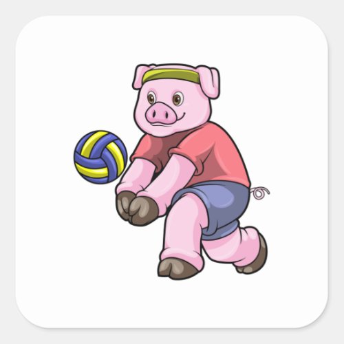 Pig at Sports with Volleyball Square Sticker