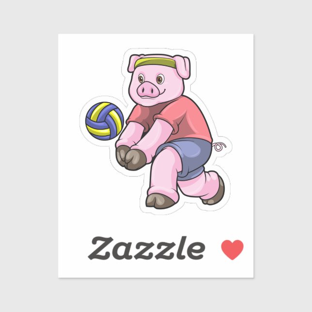 Pig at Sports with Volleyball Sticker (Sheet)