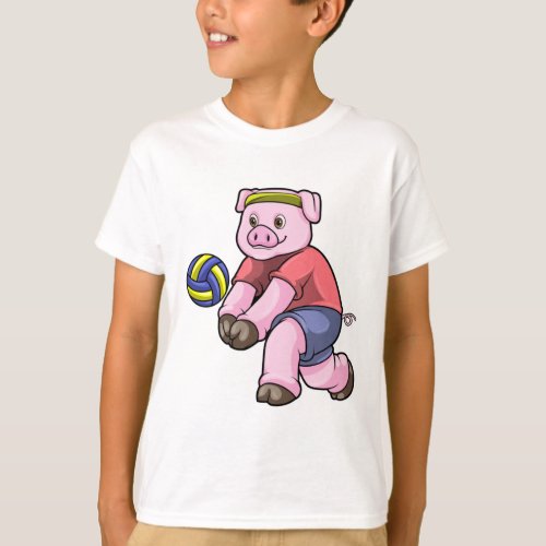 Pig at Sports with Volleyball T_Shirt