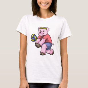 Pig at Sports with Volleyball T-Shirt