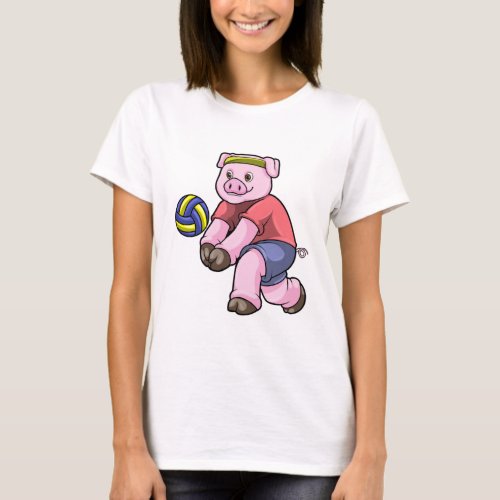 Pig at Sports with Volleyball T_Shirt