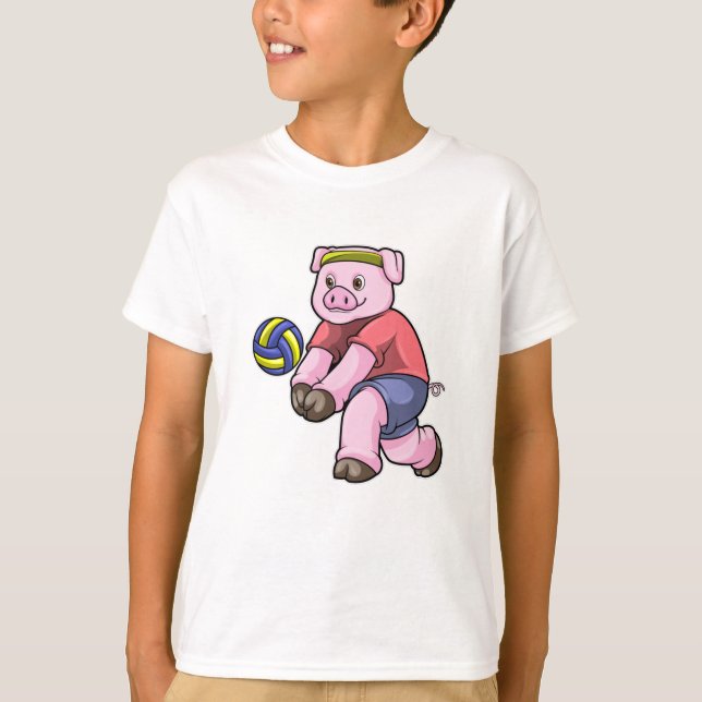 Pig at Sports with Volleyball T-Shirt (Front)