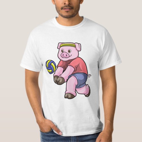 Pig at Sports with Volleyball T_Shirt