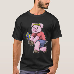 Pig at Sports with Volleyball T-Shirt