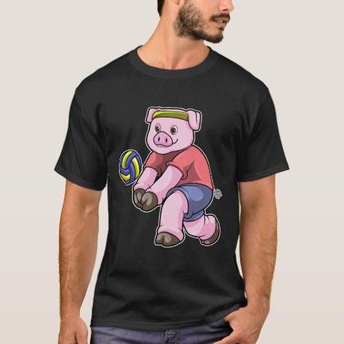 Pig at Sports with Volleyball T_Shirt