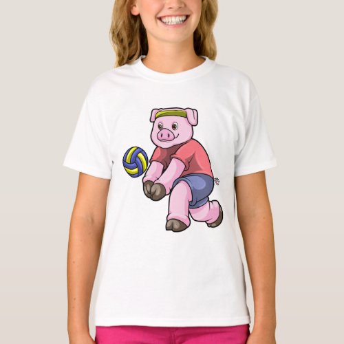 Pig at Sports with Volleyball T_Shirt