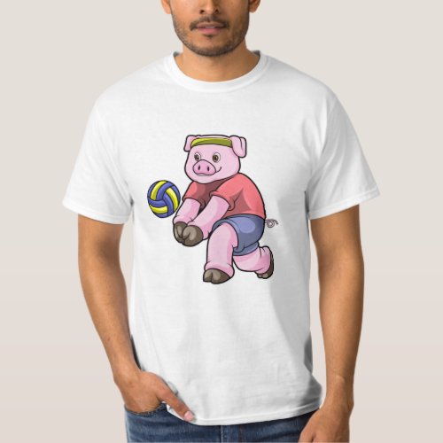 Pig at Sports with Volleyball T_Shirt