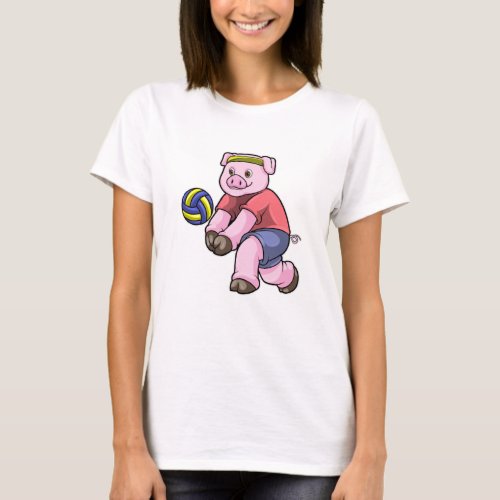 Pig at Sports with Volleyball T_Shirt