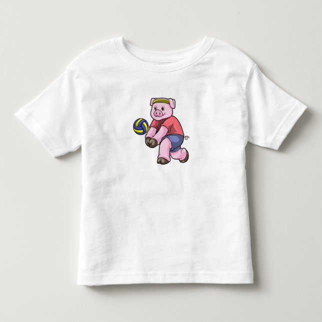 Pig at Sports with Volleyball Toddler T-shirt (Front)