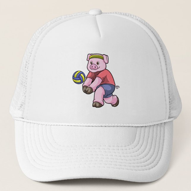 Pig at Sports with Volleyball Trucker Hat (Front)