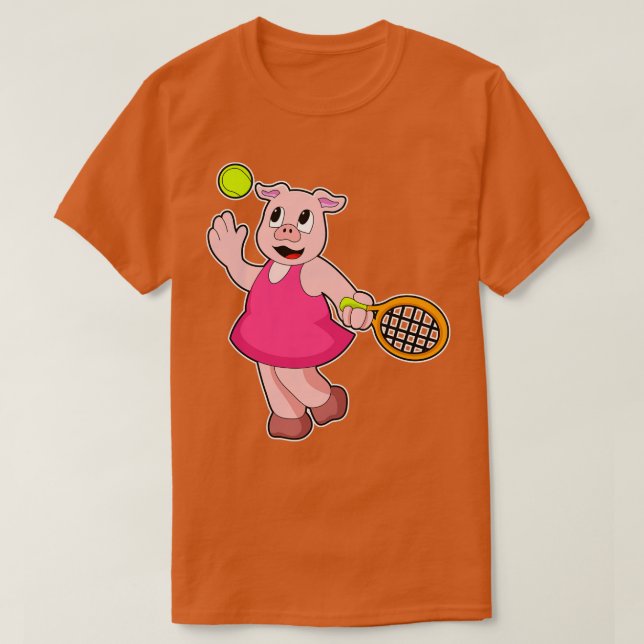 Pig at Tennis with Tennis racket 1 T-Shirt (Design Front)