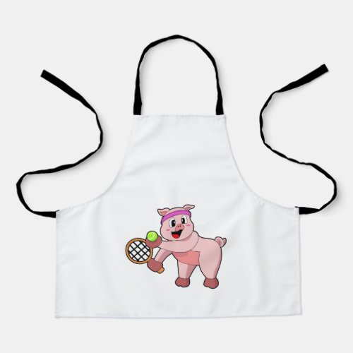 Pig at Tennis with Tennis racket Apron