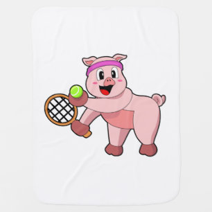 Pig at Tennis with Tennis racket Baby Blanket