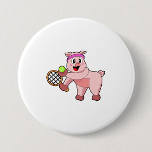 Pig at Tennis with Tennis racket Button