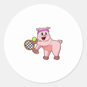 Pig at Tennis with Tennis racket Classic Round Sticker