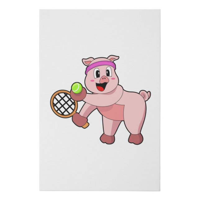 Pig at Tennis with Tennis racket Faux Canvas Print (Front)