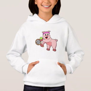 Pig at Tennis with Tennis racket Hoodie