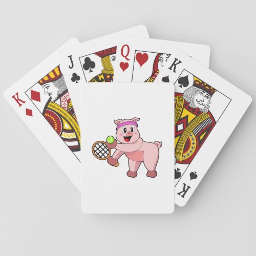 Pig at Tennis with Tennis racket Poker Cards