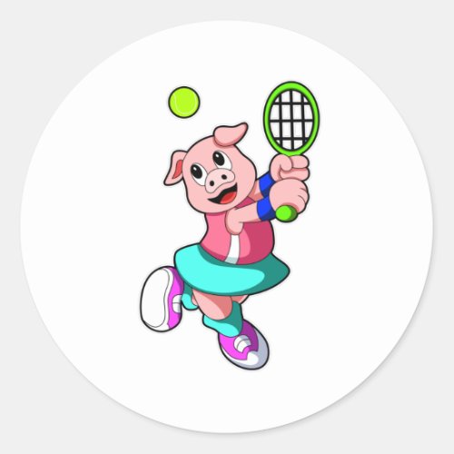 Pig at Tennis with Tennis racket  Skirt Classic Round Sticker