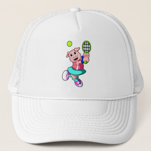 Pig at Tennis with Tennis racket  Skirt Trucker Hat