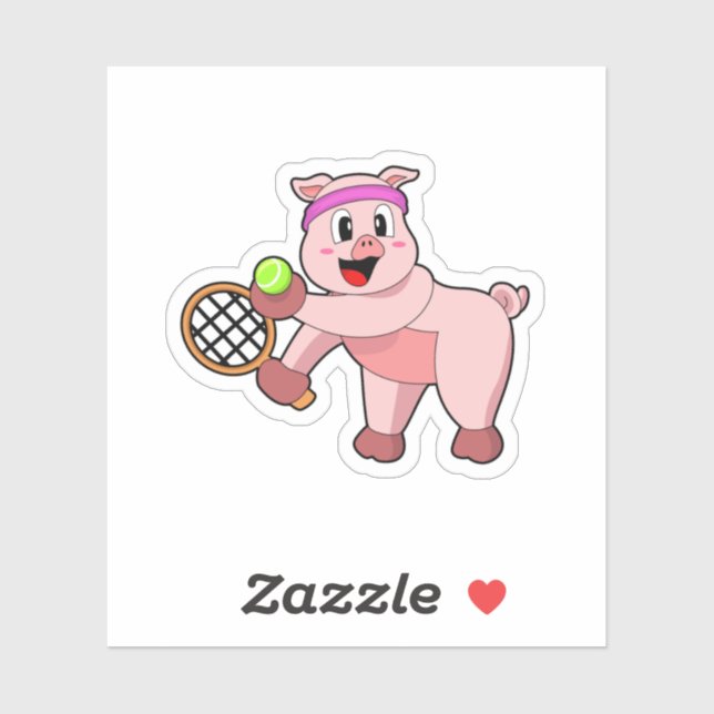 Pig at Tennis with Tennis racket Sticker (Sheet)