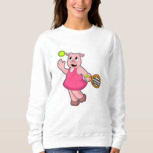 Pig at Tennis with Tennis racket Sweatshirt