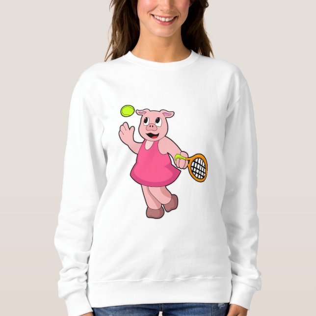 Pig at Tennis with Tennis racket Sweatshirt (Front)