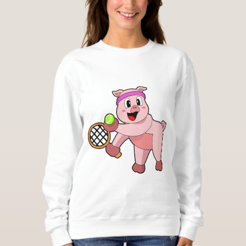 Pig at Tennis with Tennis racket Sweatshirt