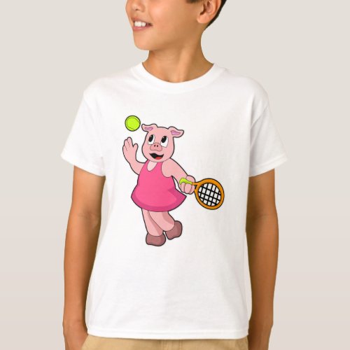 Pig at Tennis with Tennis racket T_Shirt