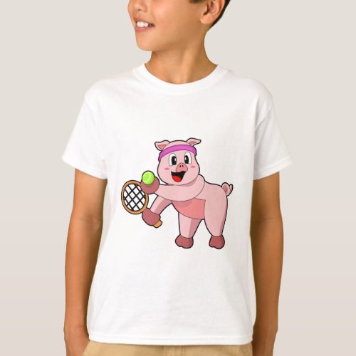 Pig at Tennis with Tennis racket T_Shirt