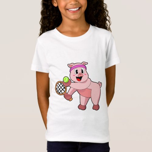 Pig at Tennis with Tennis racket T_Shirt