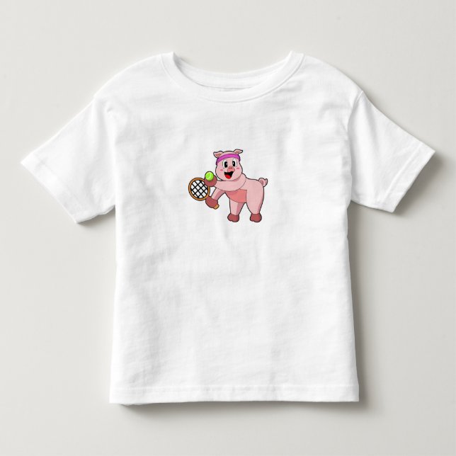 Pig at Tennis with Tennis racket Toddler T-shirt (Front)